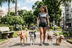 mulher passeando com cães para fazer uma Renda extra com Pets